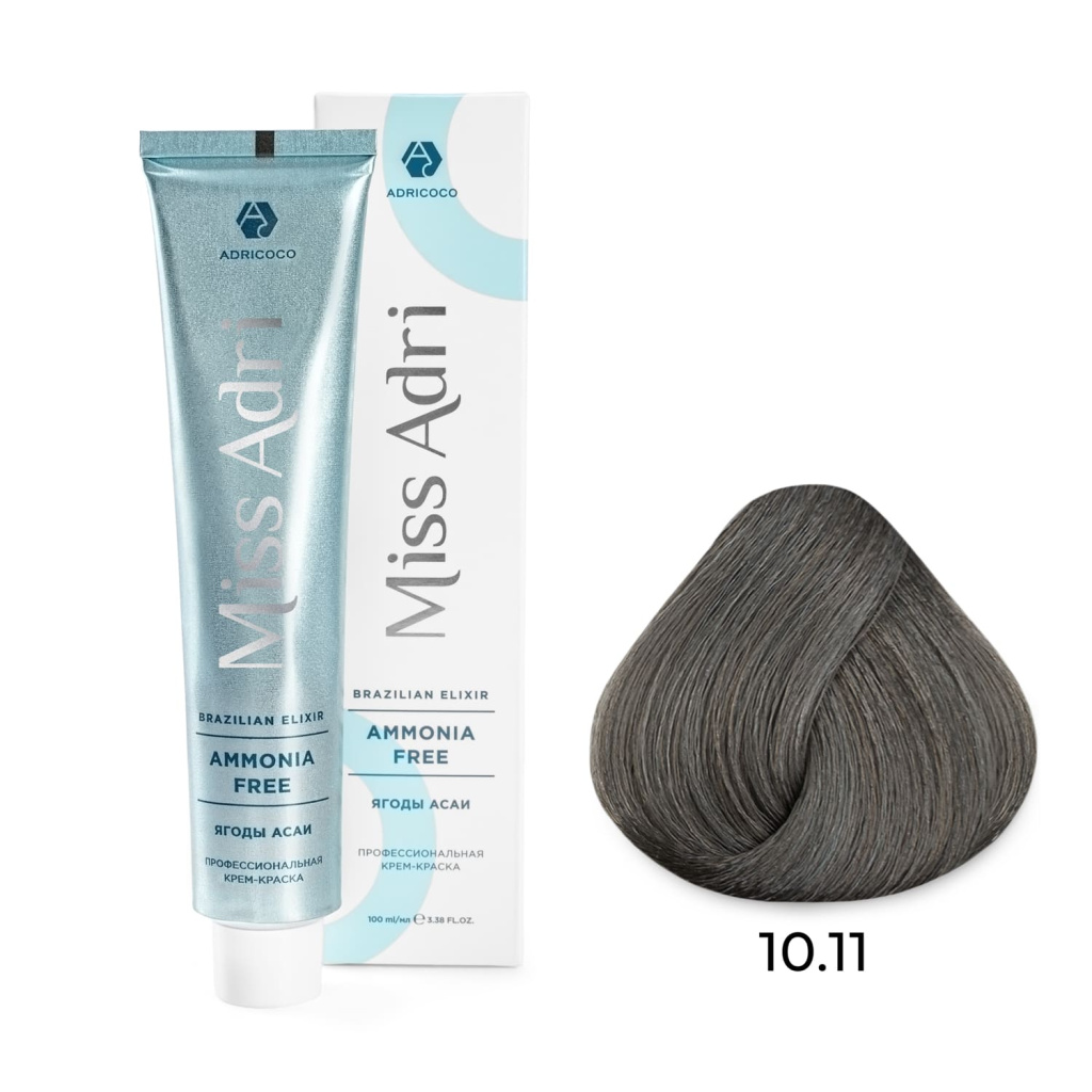 Крем-краска для волос ADRICOCO Miss Adri Brazilian Elixir Ammonia free оттенок 10.11 платиновый блон 