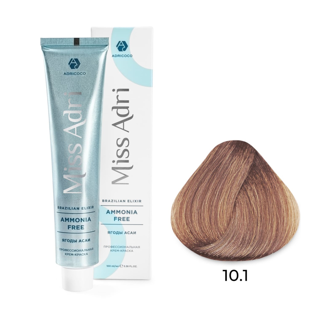 Крем-краска для волос ADRICOCO Miss Adri Brazilian Elixir Ammonia free оттенок 10.1 платиновый блонд 
