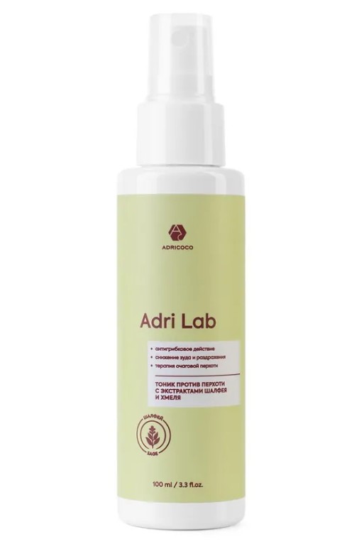 Тоник для волос Adri Lab против перхоти с экстрактами шалфея и хмеля, ADRICOCO, 100 мл 