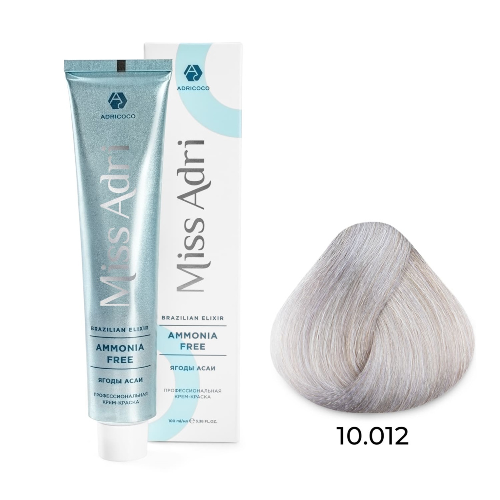 Крем-краска для волос ADRICOCO Miss Adri Brazilian Elixir Ammonia free оттенок 10.012 платин. блонд 