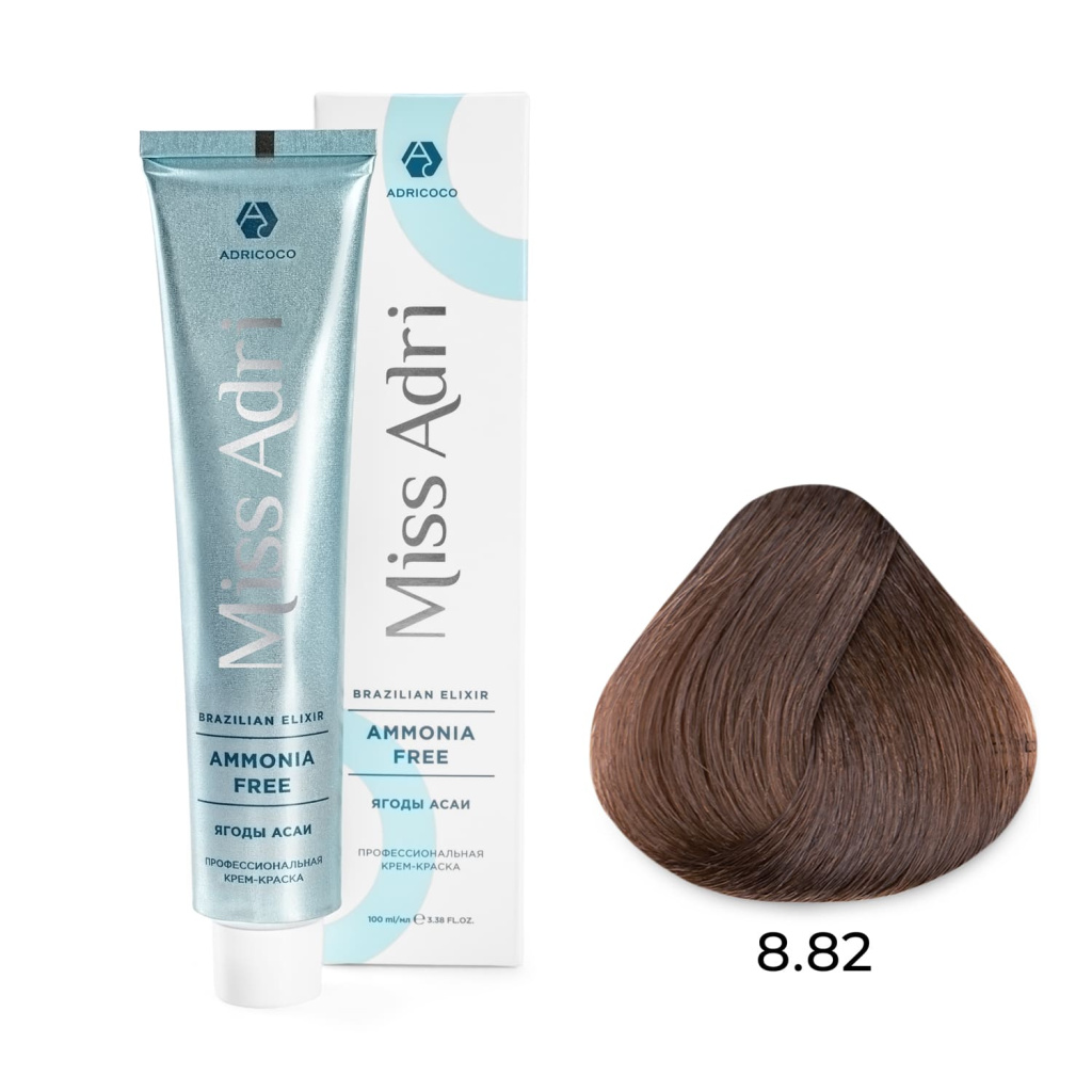 Крем-краска для волос ADRICOCO Miss Adri Brazilian Elixir Ammonia free оттенок 8.82 светлый коричнев 