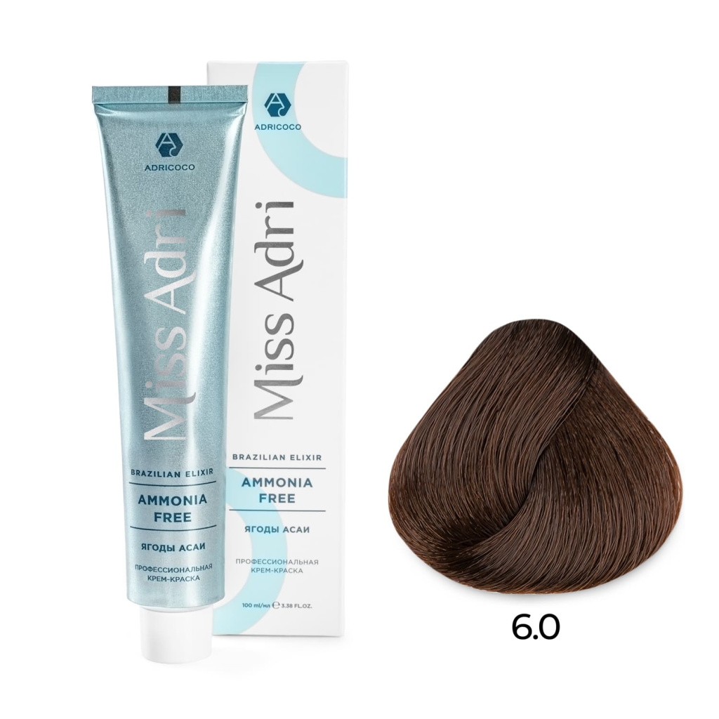 Крем-краска для волос ADRICOCO Miss Adri Brazilian Elixir Ammonia free оттенок 6.0 темный блонд 100 