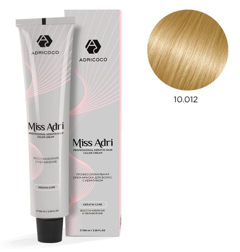 Крем-краска для волос ADRICOCO Miss Adri оттенок 10.012 Платиновый блонд прозрачный пепельный перлам 