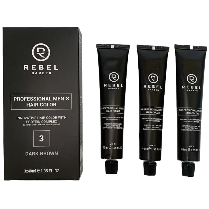 Профессиональная мужская краска для волос REBEL BARBER Dark Brown (3) 3 х 40 мл 