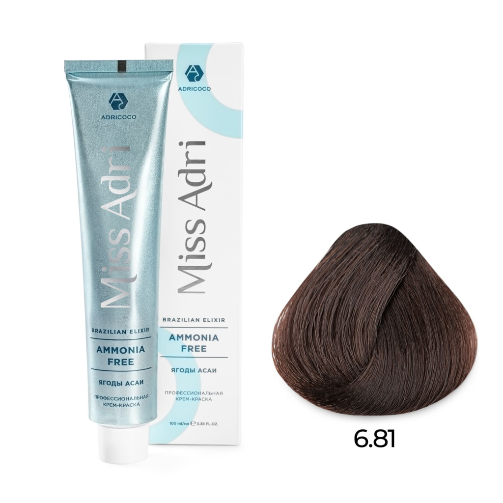 Крем-краска для волос ADRICOCO Miss Adri Brazilian Elixir Ammonia free оттенок 6.81 темный блонд кап 