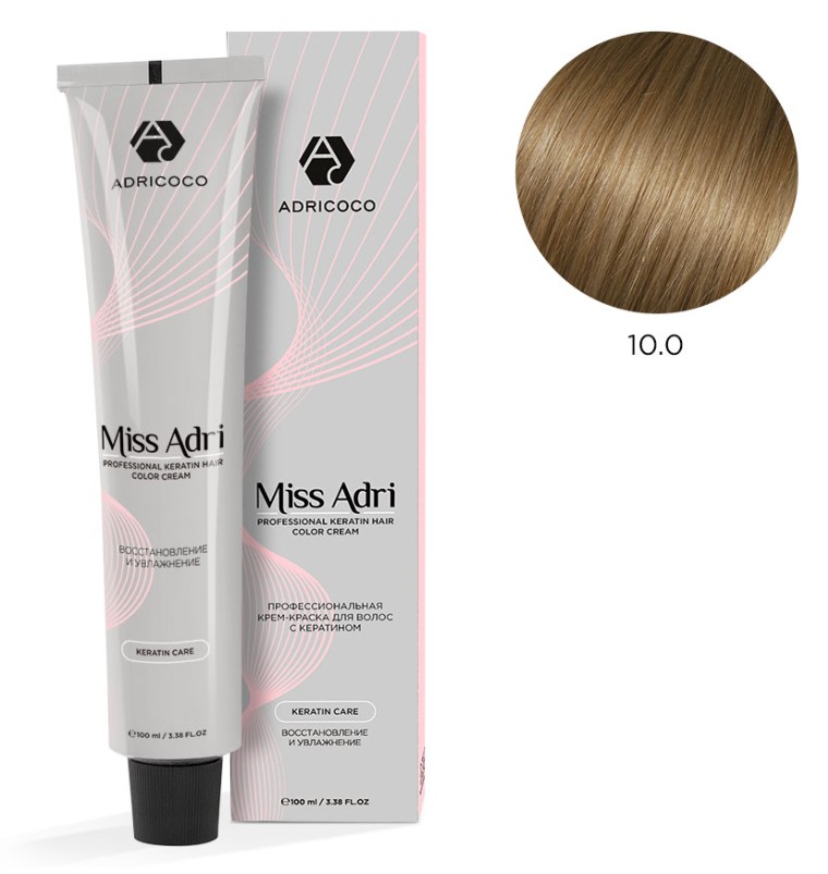 Крем-краска для волос ADRICOCO Miss Adri оттенок 10.0 Платиновый блонд 100 мл 