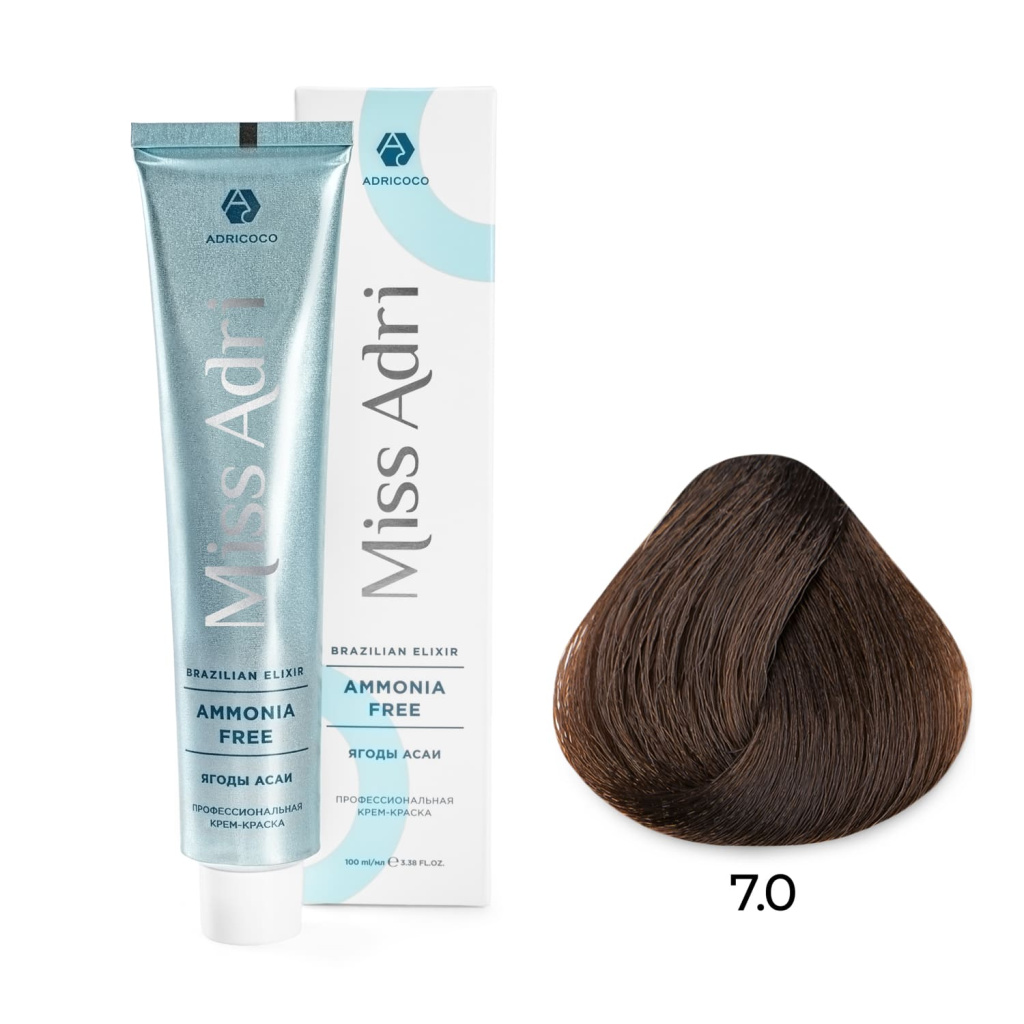 Крем-краска для волос ADRICOCO Miss Adri Brazilian Elixir Ammonia free оттенок 7.0 блонд 100 мл 