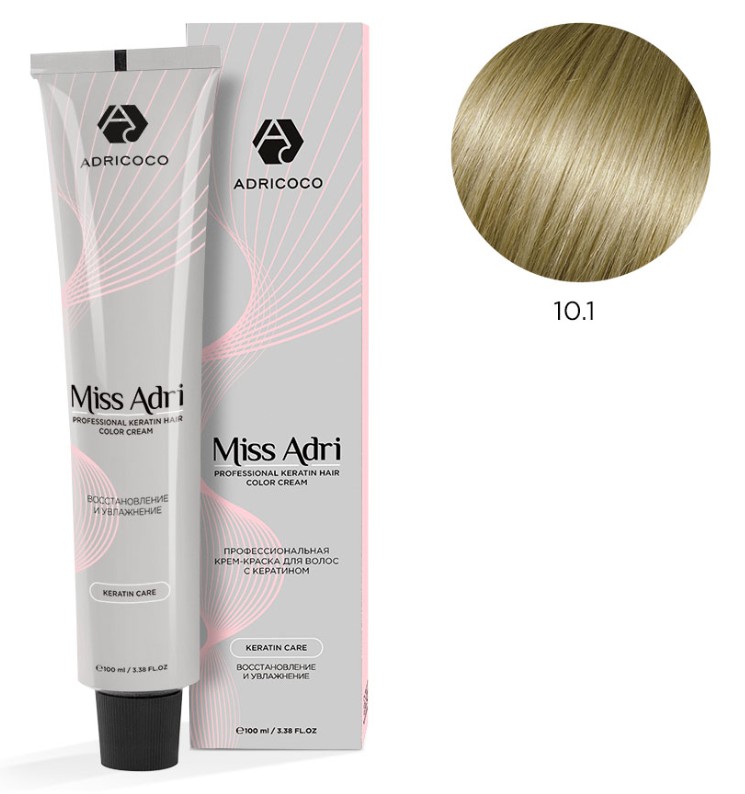 Крем-краска для волос ADRICOCO Miss Adri оттенок 10.1 Платиновый блонд пепельный 100 мл 