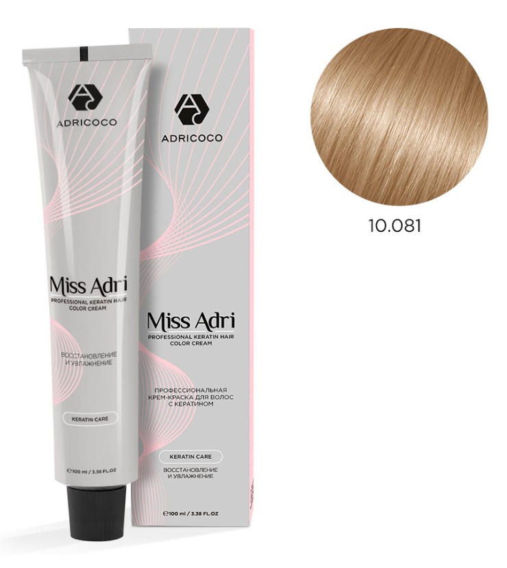 Крем-краска для волос ADRICOCO Miss Adri оттенок 10.081 Платиновый блонд пастельный ледяной 100 мл 