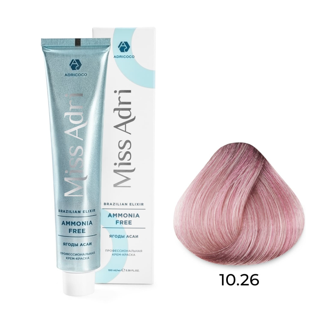 Крем-краска для волос ADRICOCO Miss Adri Brazilian Elixir Ammonia free оттенок 10.26 платиновый блон 