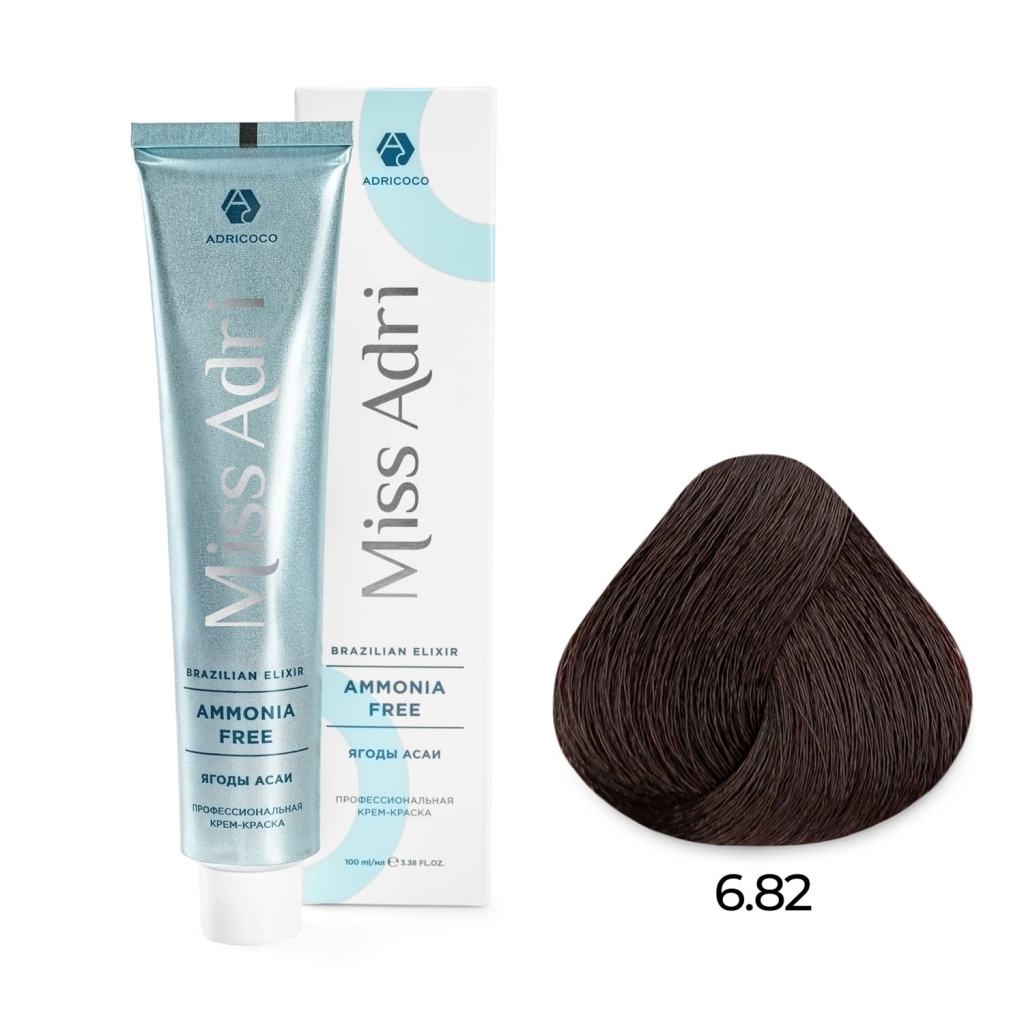 Крем-краска для волос ADRICOCO Miss Adri Brazilian Elixir Ammonia free оттенок 6.82 темный блонд кор 
