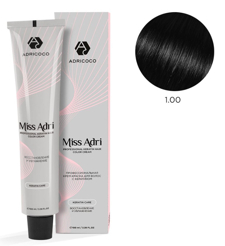 Крем-краска для волос ADRICOCO Miss Adri оттенок 1.00 Интенсивный черный 100 мл 