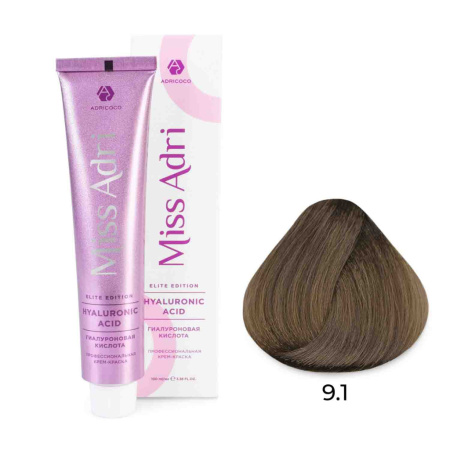 Крем-краска для волос Miss Adri Elite Edition, оттенок 9.1 Очень светлый блонд пепельный, ADRICOCO, 