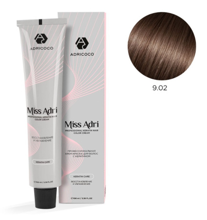 Крем-краска для волос ADRICOCO Miss Adri оттенок 9.02 Очень светлый блонд прозрачный фиолетовый 100 