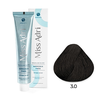 Крем-краска для волос ADRICOCO Miss Adri Brazilian Elixir Ammonia free оттенок 3.0 темный коричневый 