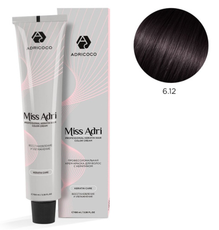 Крем-краска для волос ADRICOCO Miss Adri оттенок 6.12 Темный блонд пепельный перламутровый 100 мл 