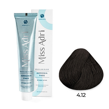 Крем-краска для волос ADRICOCO Miss Adri Brazilian Elixir Ammonia free оттенок 4.12 коричневый пепел 