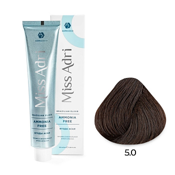 Крем-краска для волос ADRICOCO Miss Adri Brazilian Elixir Ammonia free оттенок 5.0 светлый коричневы 