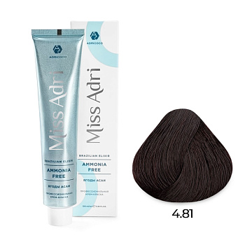 Крем-краска для волос ADRICOCO Miss Adri Brazilian Elixir Ammonia free оттенок 4.81 коричневое какао 